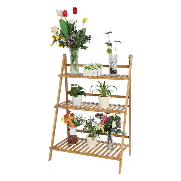 Bamboo Plant Flower Stand Shelves 3 Tier Pot Display Rack Holder Garden Planter